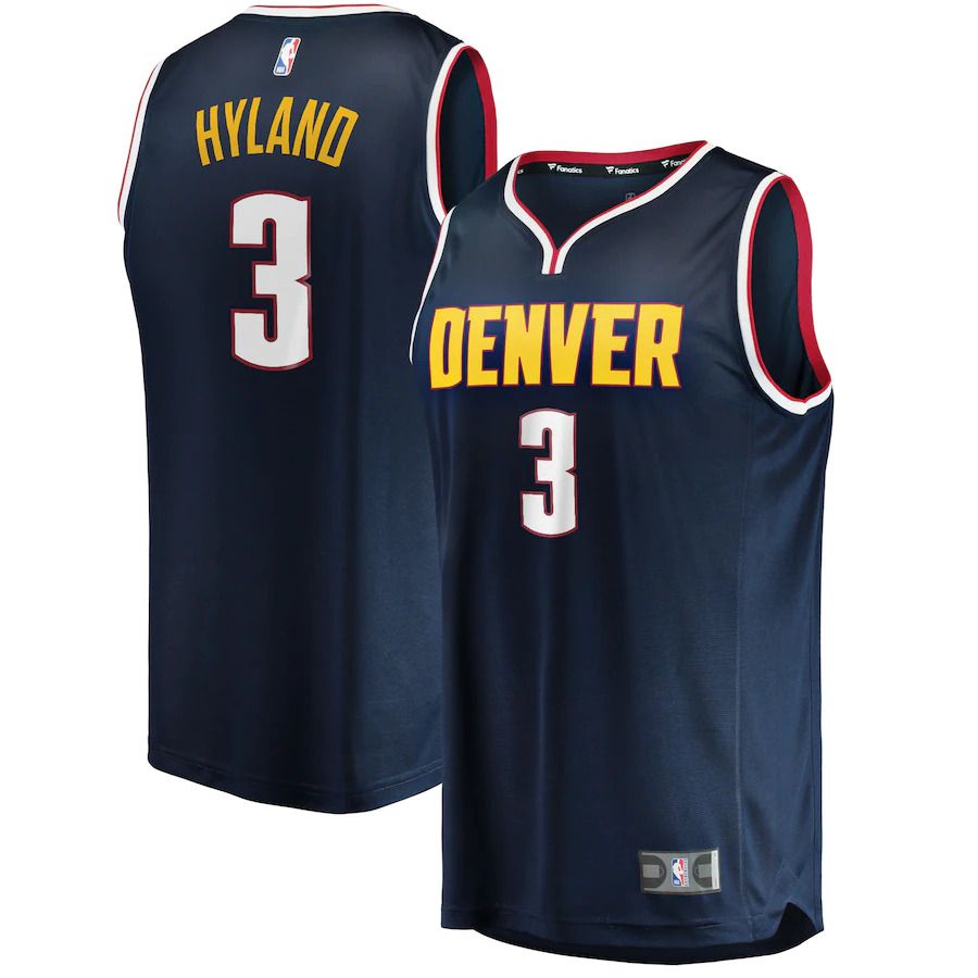 Men Denver Nuggets 3 Bones Hyland Fanatics Branded Navy Fast Break Replica NBA Jersey